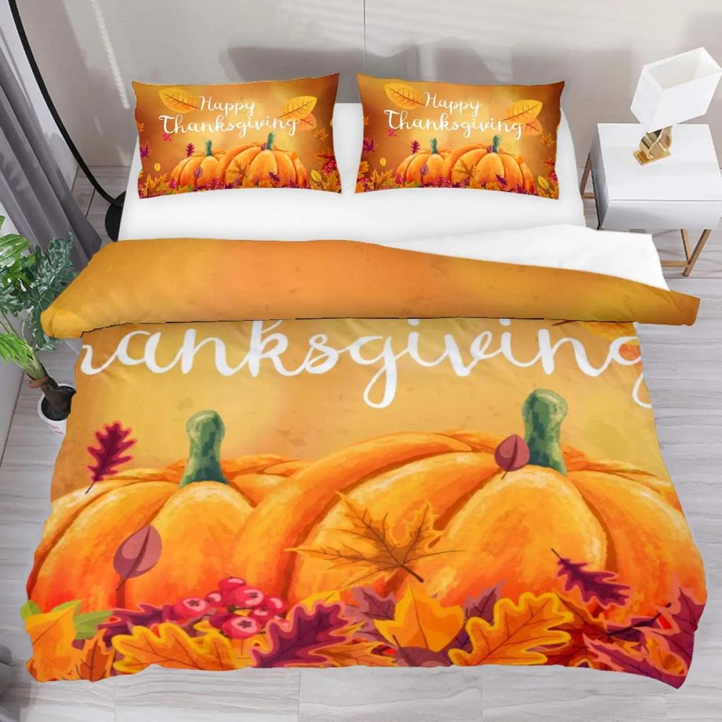 Autumn Pumpkin Truck Bedding Set Boys Girls Twin Queen Size Happy Fall Thanksgiving Duvet Cover Pillowcase Bed Kids Adult