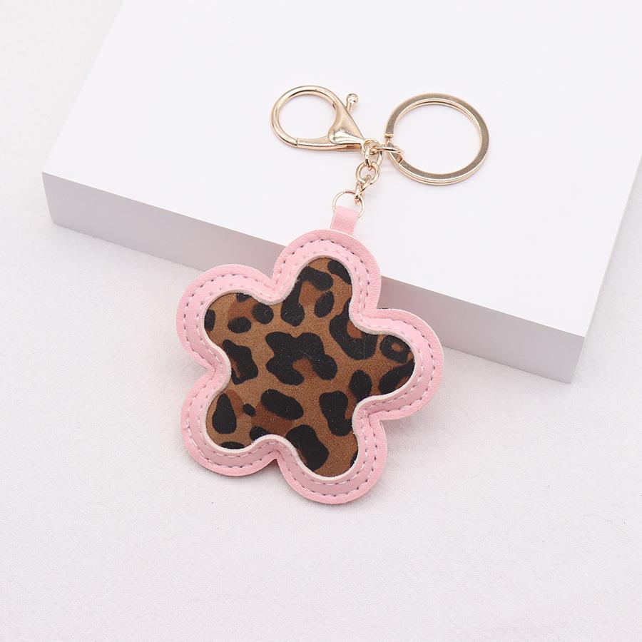 Korean Leather Leopard Print Flower Keychain Car Keyring Handbag Backbag Bag Pendant Hanging Ornament