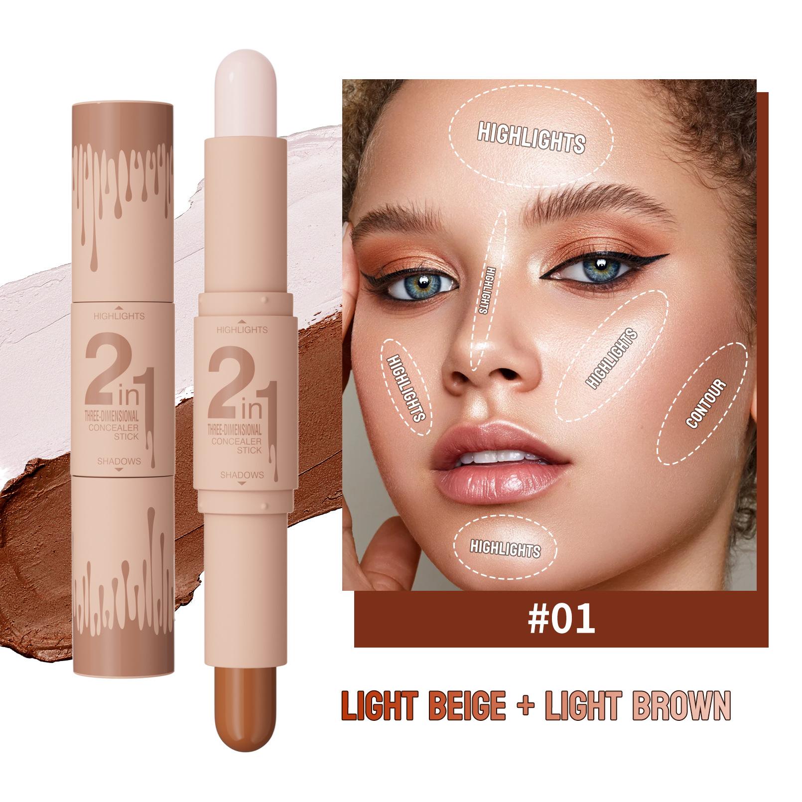 Contour Highlight Stick,DualEnded Face Contouring Stick withConcealer,Sculpting Brightening Makeup,Creamy Blendable Contour Stick for Cheekbones Nose