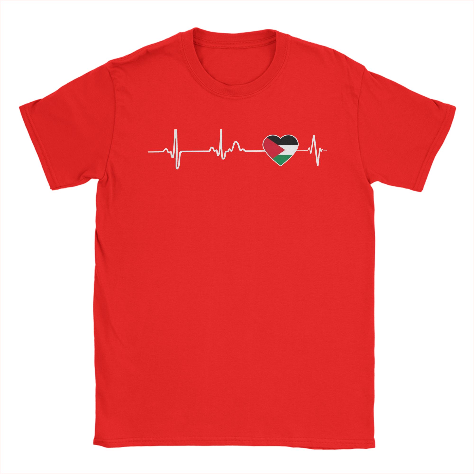 Heart Beat Palestine Palestinian Flag T Shirts Unisex 100 Cotton for Male TShirt Round Neck Tees Short Sleeve Clothing Adult S