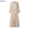 ZANZEA Women Casual Round Neck Loose Long Sleeve Print Long Dress