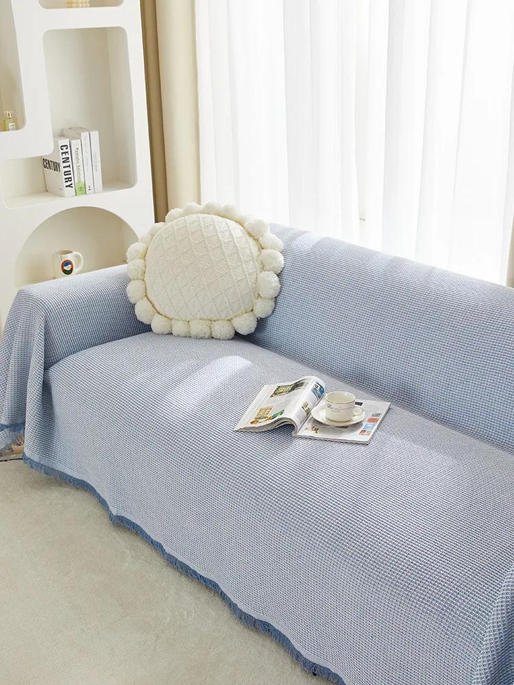 Double Sided Usable Sofa Cover Four Season Universal Anti Slip Fringe Sofa Towel Couch Decoration Minimalist Dust Cover Blankets