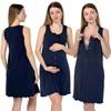 Nursing and Delivery Shirt with Snaps Down the Middle and Ties, Navy Blue, Size L