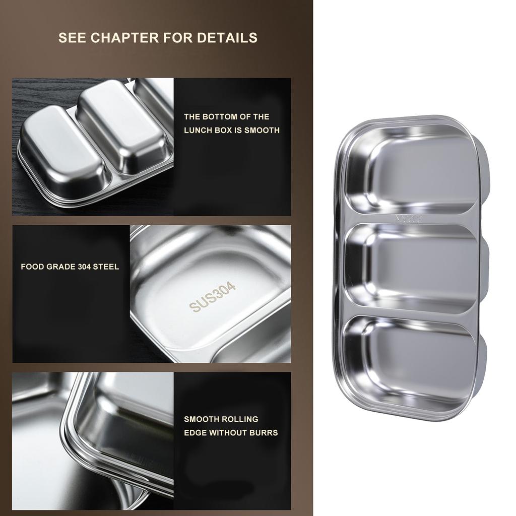 304 Stainless Steel Divided Plate with Multiple Sections Ideal for Family Meals School Lunches and Office Bento