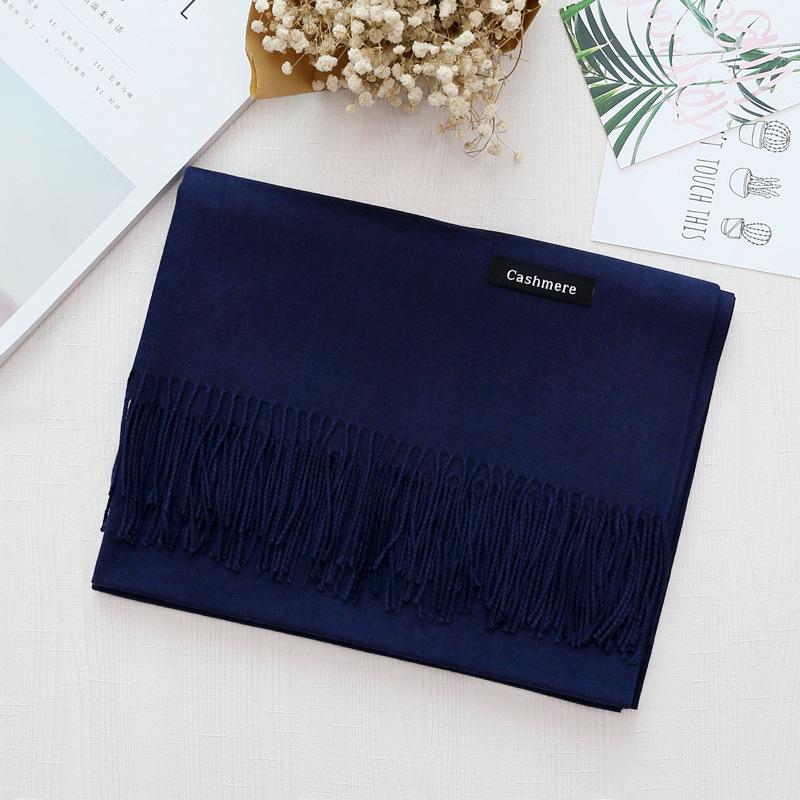 Imitation Cashmere Scarf - Solid Color, Warm Red & Navy Blue with Tassels, Perfect for Ladies' Winter Wear and Annual Meetings