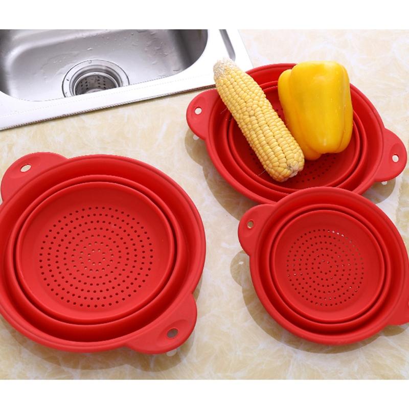 Folding Silicone Drain Basket Fruit Vegetable Washing Basket Foldable Strainer Colander Collapsible Drainer Kitchen