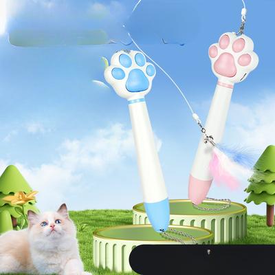 Pet Plastic Laser Cat Flirting Stick Cat Toy 2-in-1 Self-Happling Feather Fishing Rod Outing Cat Toy