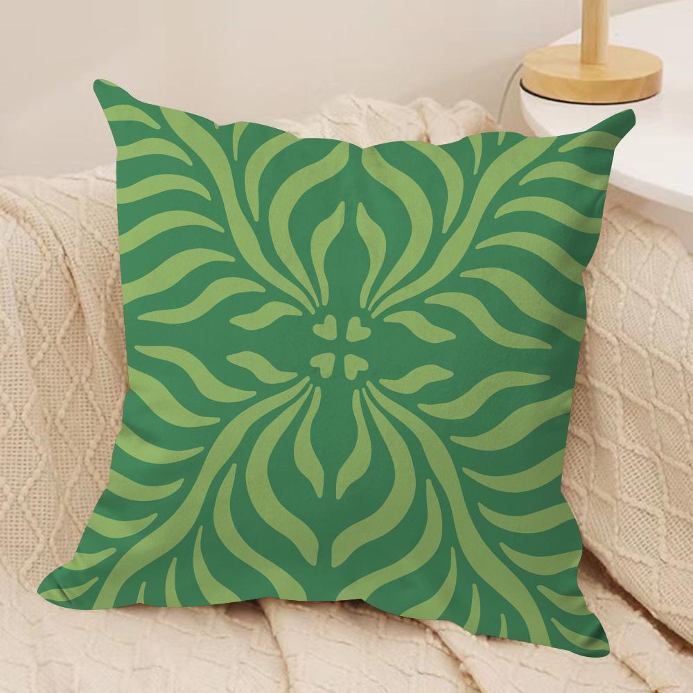 Bohemia Green Classic Cushion Cover Silky Short Plush Double-Sided Printed Pillow Case for Sofa All Seasons Home Decor Gift