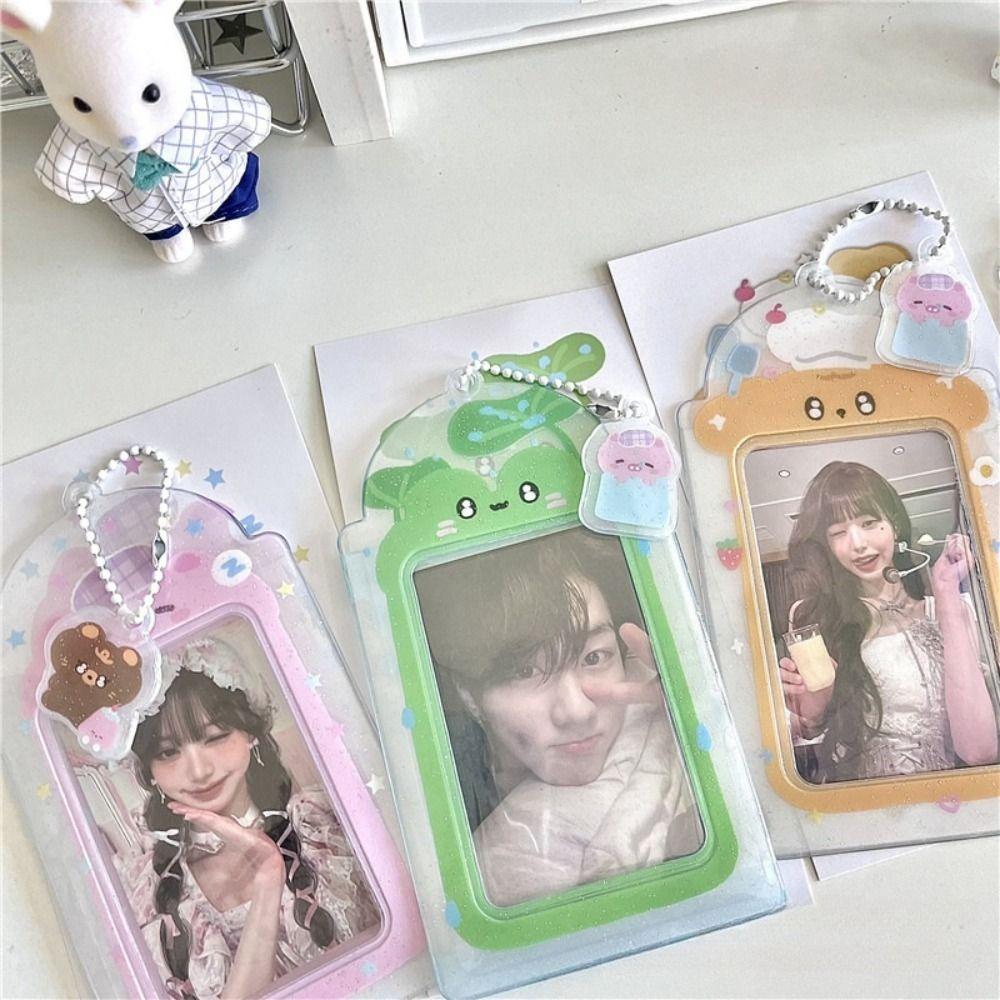 New Cartoon Photo Card Holder 3 Inch PVC Cards Sleeve with Keychain K-Pop Idol Photocard Case