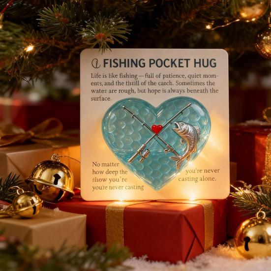 Fishing Lover Pocket Hug Token Sea Glass Heart-Shaped Acrylic Keepsake Encouragement Gift for Angler Dad Husband