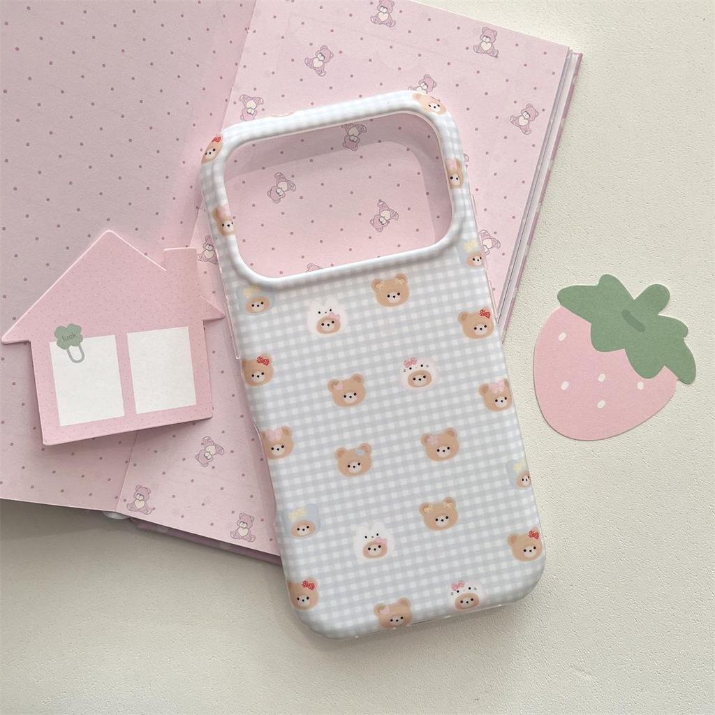 Plaid Little Bear Stand iPhone 14/13 & Apple 17/16/15 PROMAX Anti-fall Case