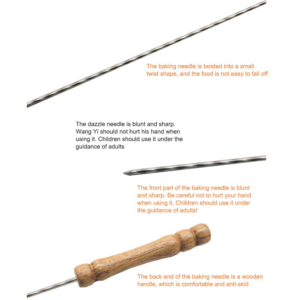 10pcs BBQ Roast Barbecue Skewer Grill Kebab Needles Stick Stainless Steel Wood Handle Barbecue Needle for Fish Meat