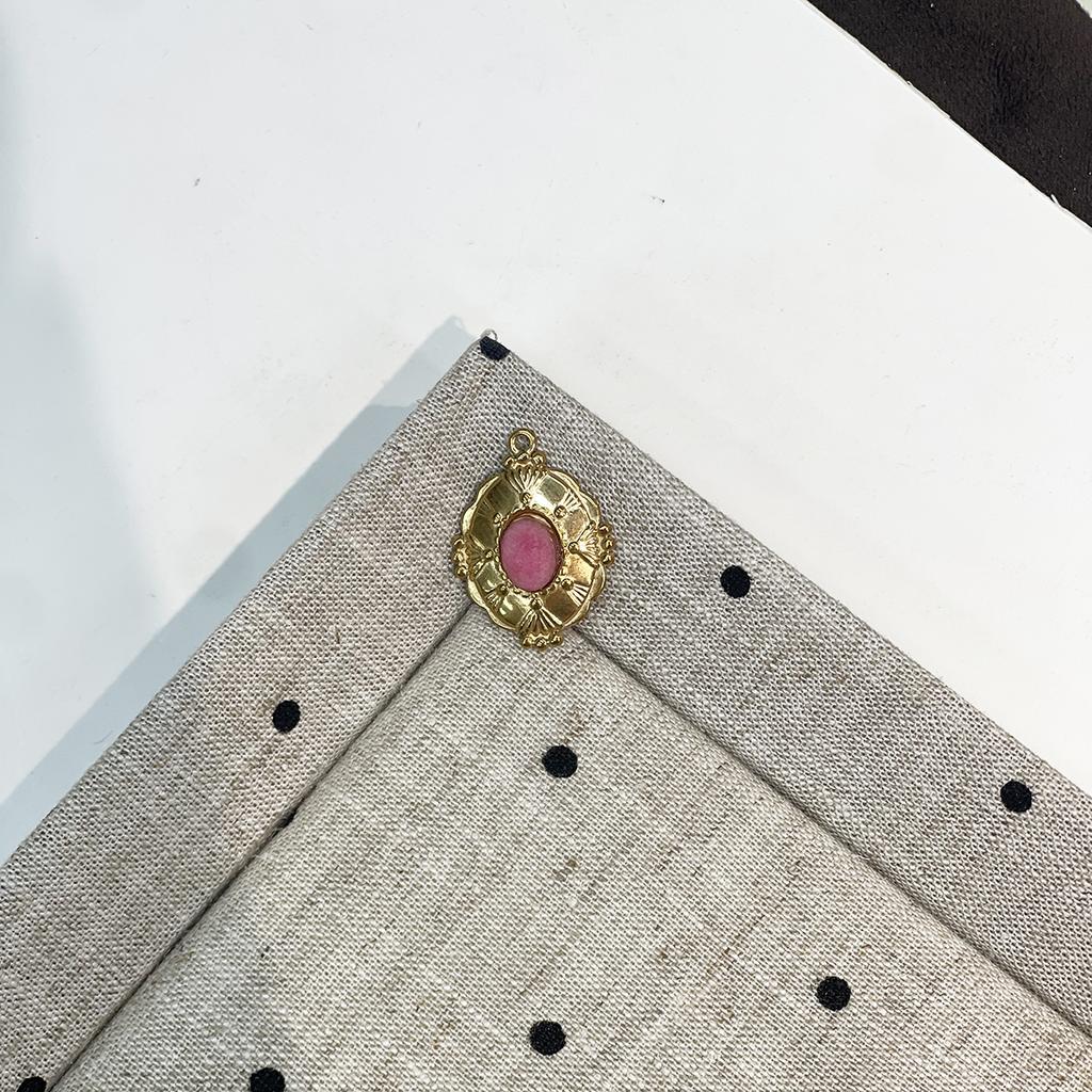 3Pcs Natural Stone Vintage Oval Pendant 18x24mm Ornate Gold‑Tone Floral Frame Single Hole Charm For DIY Necklace Jewelry Making