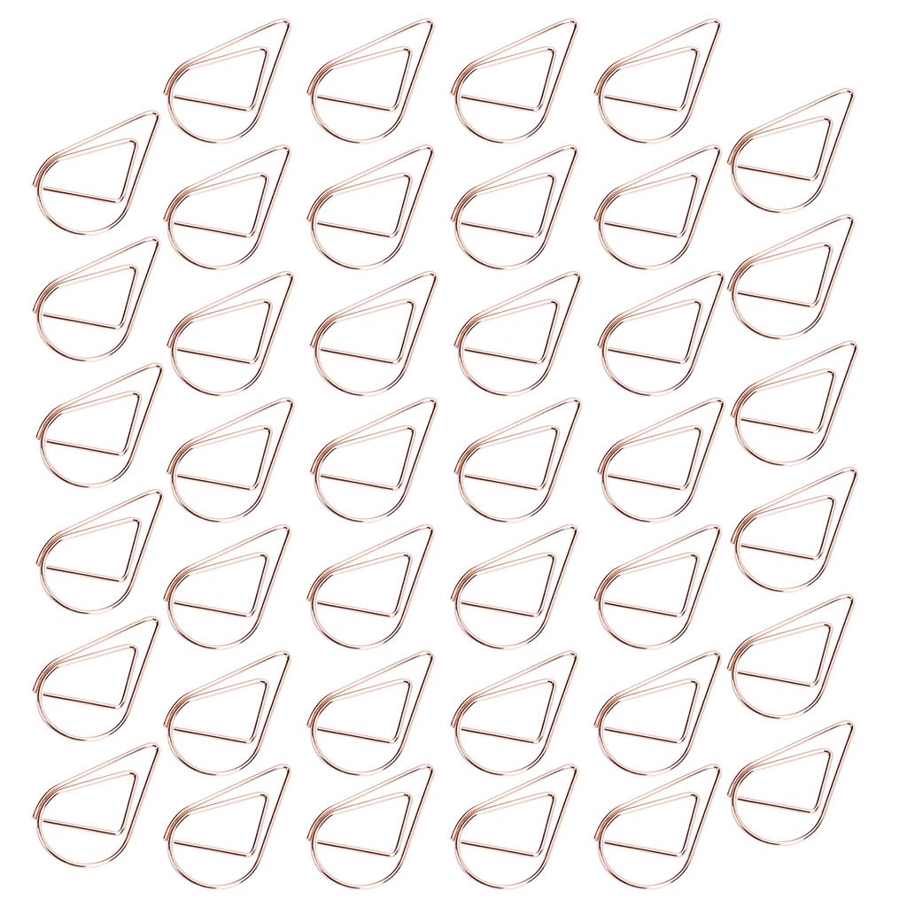 40Pcs Water Drops Shape Paper Clips Rose Gold Cute Pins for Office File Classification