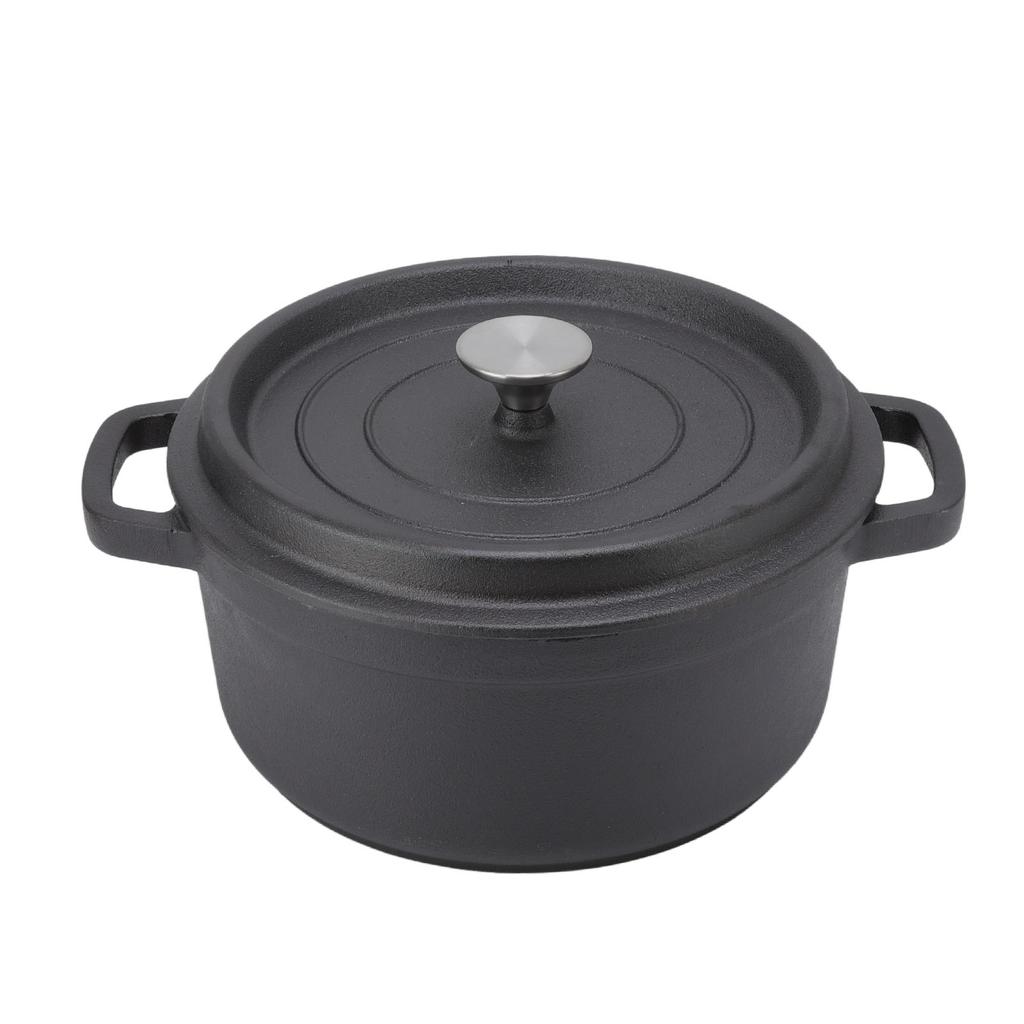 Cast Iron Pot Dual Loop Handle 24cm Uncoated Dutch Oven Flat Bottom for Soup Stew