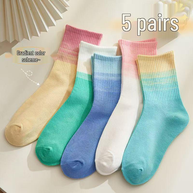 

2025 Women s Gradient Tie-Dye Mid-Calf Cotton Sports Socks - Breathable & Sweat-Absorbent One Size