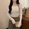 Irregular One-Shoulder Knit Sweater Top for Women - Long Sleeve, High-Waisted, Spring/Autumn