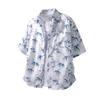 Chinese Ink Wash Bamboo Leaf Print Short Sleeve Casual Shirt
