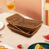 1Pc Snack Plate Afternoon Tea Bread Rectangle Imitation Rattan Plastic Durable Fruit Basket Vine Woven Tray Fried Food