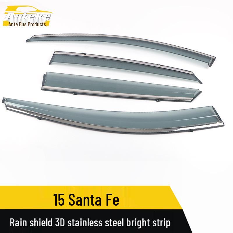 Santa Fe Rain Guards: 3D Stainless Steel Bright Strip & Deflector Decorative Sticker for Huatai 15 Models.
