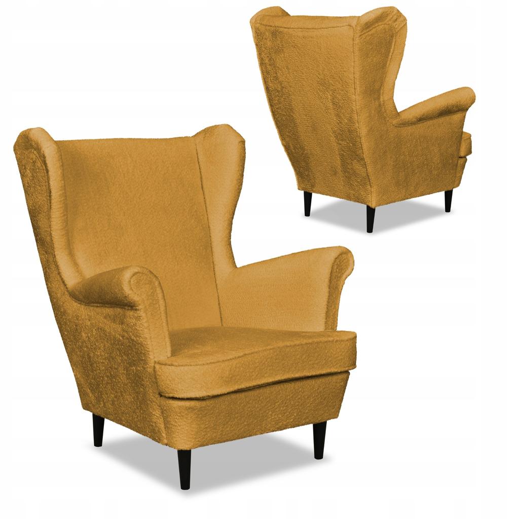 Bella Scandinavian Wing Chair Family Meble Gold Mustard Yellow Dark
