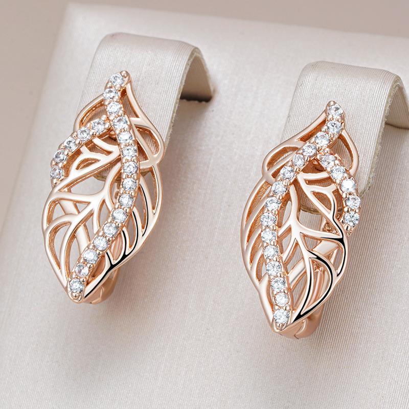 Crystal Flower Dangle Earrings For Women Fashion  Rose Gold Color Natural Zircon High Quality Daily Fine Jewelry
