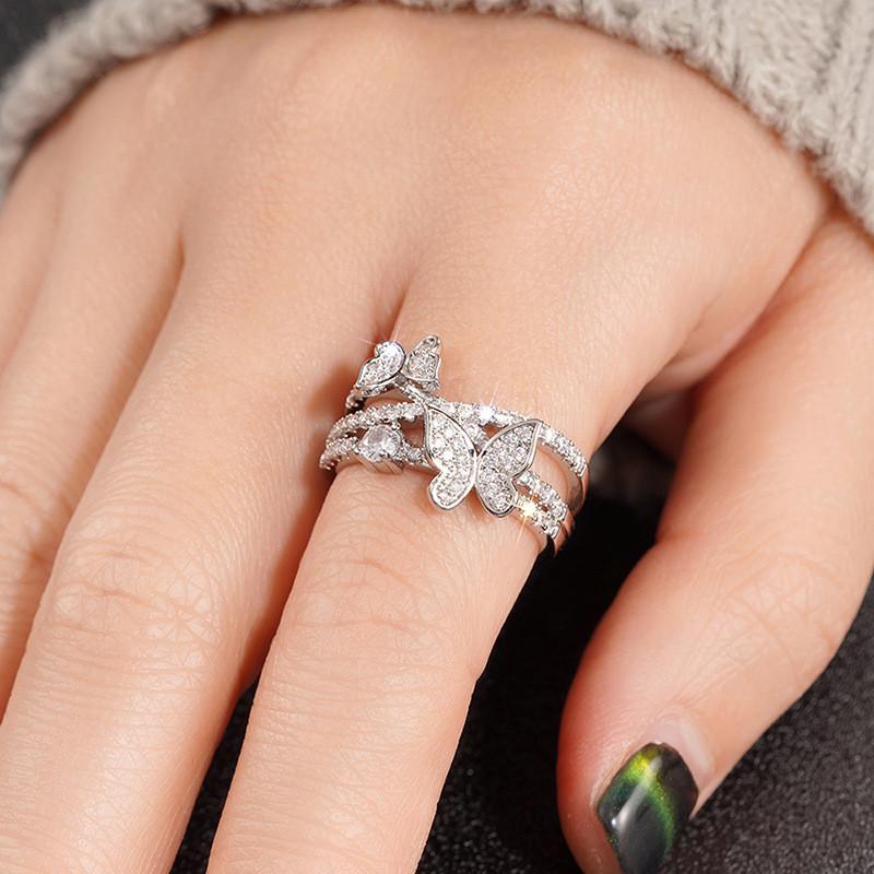 Sterling Butterfly Rings for Women Luxury Bright Zirconia Female Aesthetic finger Band Accessories