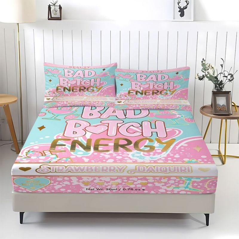 3Pcs Strawberry Daiquiri Print Bedding Set Fitted Sheet Set Bed Sheets Set Aesthetic Bad Pink Soft Bedding For Teen Girl Room