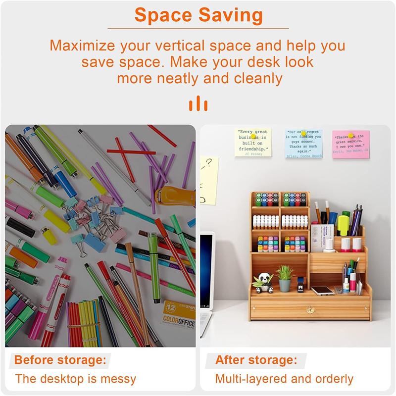 Wooden Desk Organiser Diy Desktop Tidy Pen Holder Large Capacity Stationery Storage Box With Drawer For Home Office And School