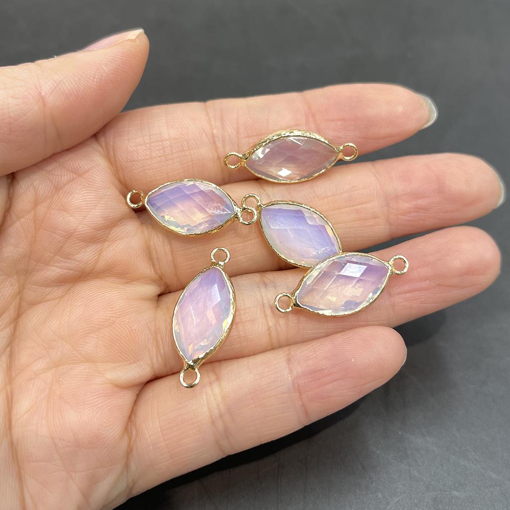 5Pcs, Natural Stone Marquise Faceted Connector Charms 11×25mm, Golden Plated Edge Pendants for DIY Necklace Bracelet Jewelry Making