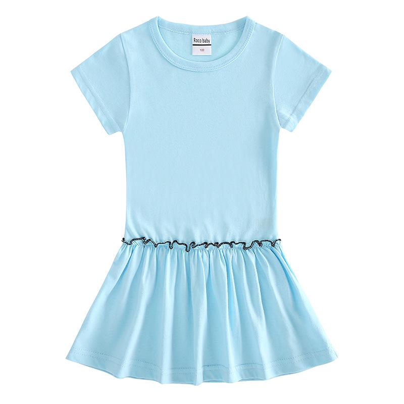 Korean Summer Cartoon Pleated Dress for Girls - Short Sleeve Color Block Skirt Style