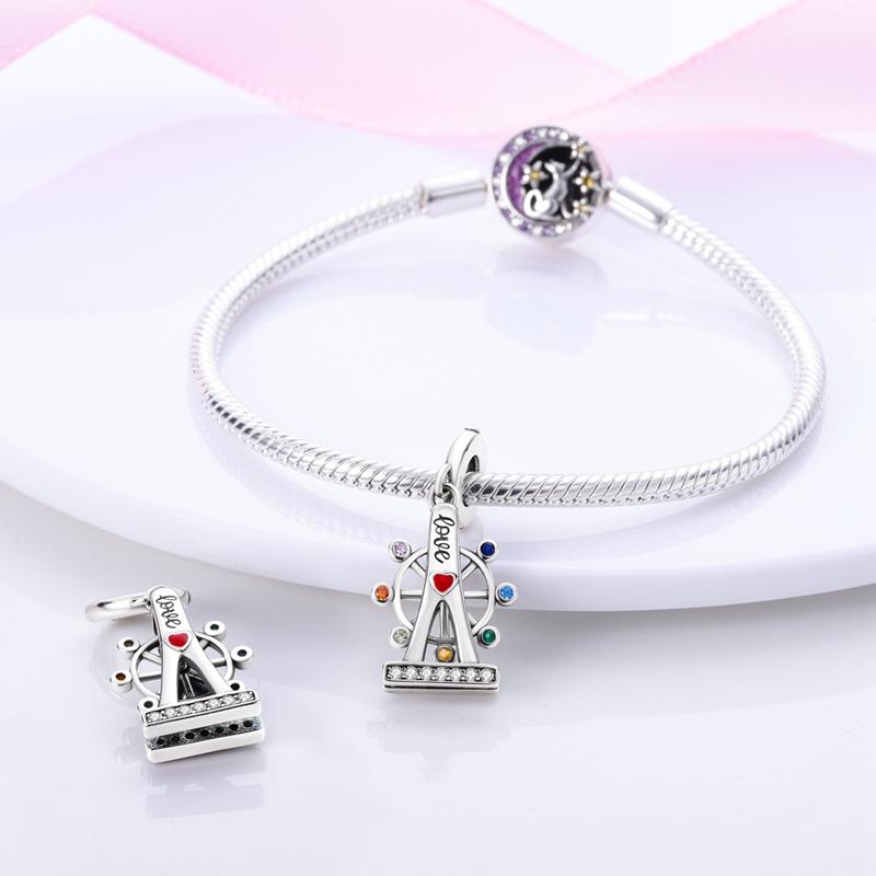 Charms Plata Colorful Zircon Love Ferris Wheel Pendants Fit Original Bracelets Charms For Women Jewelry Diy Making Gifts