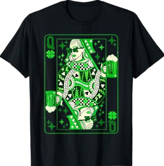 Shamrock Queen Playing Card Saint Patricks Day T-Shirt S разноцветный