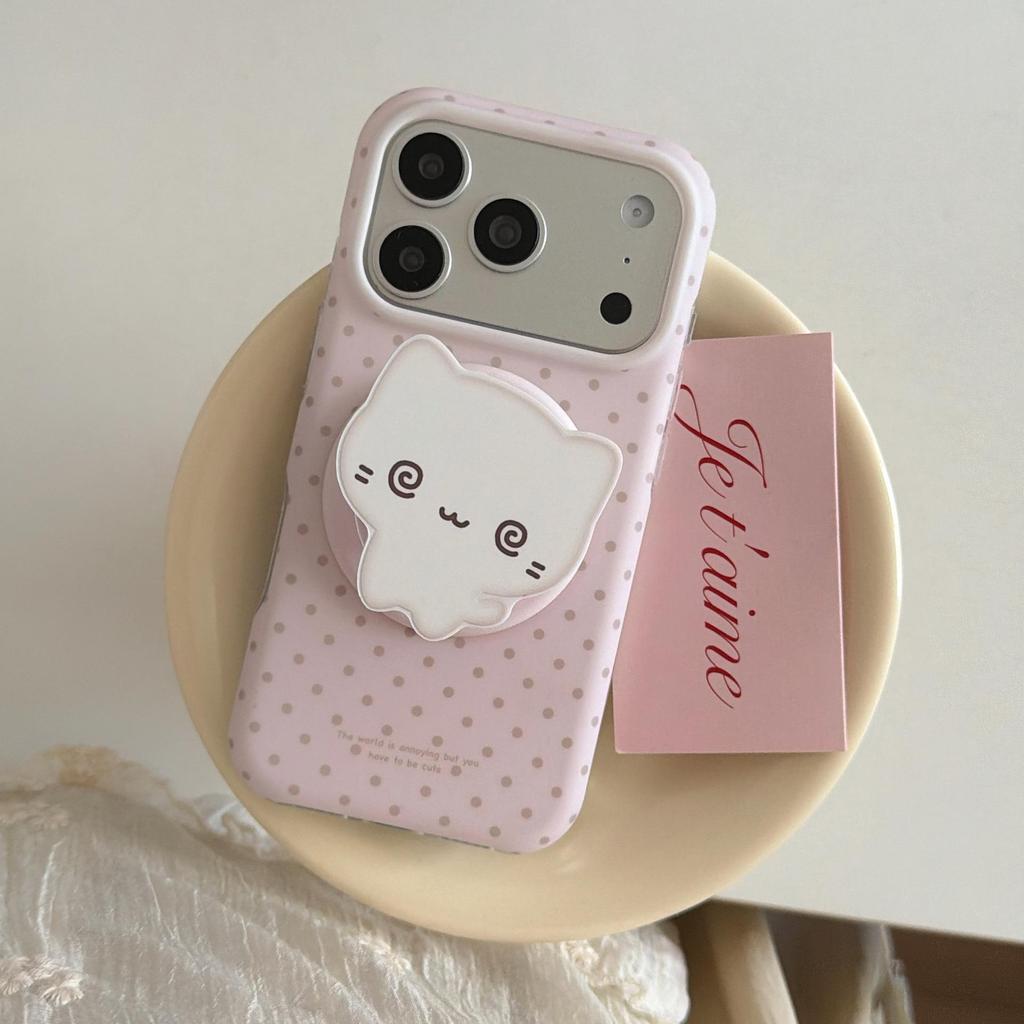 Koreanische Pünktchen Magnetische Katzenständer Hülle für iPhone 17 Pro Max und Apple 16/15