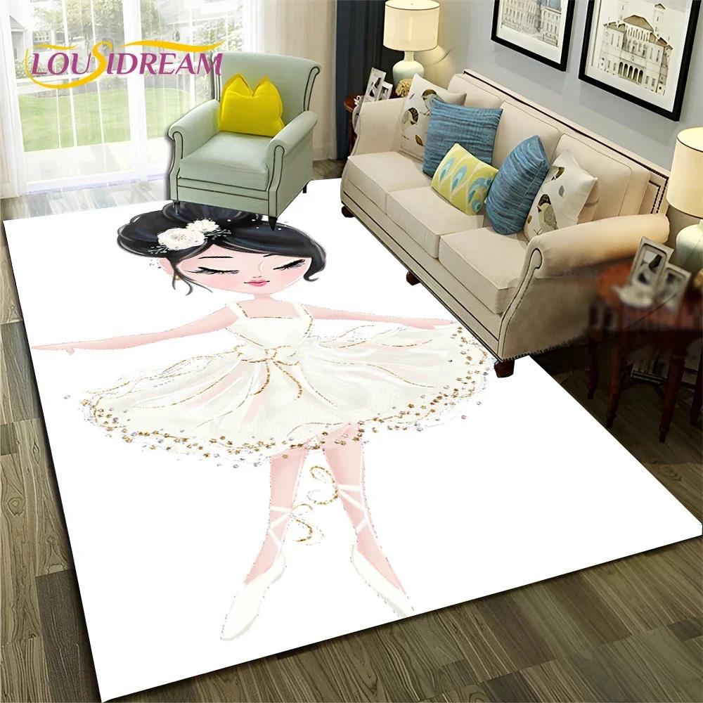 Cartoon Ballerina Fairy Cute Ballet Girl Carpet Rug for Home Living Room Bedroom Sofa Doormat Decor,Child Non-slip Floor Mat