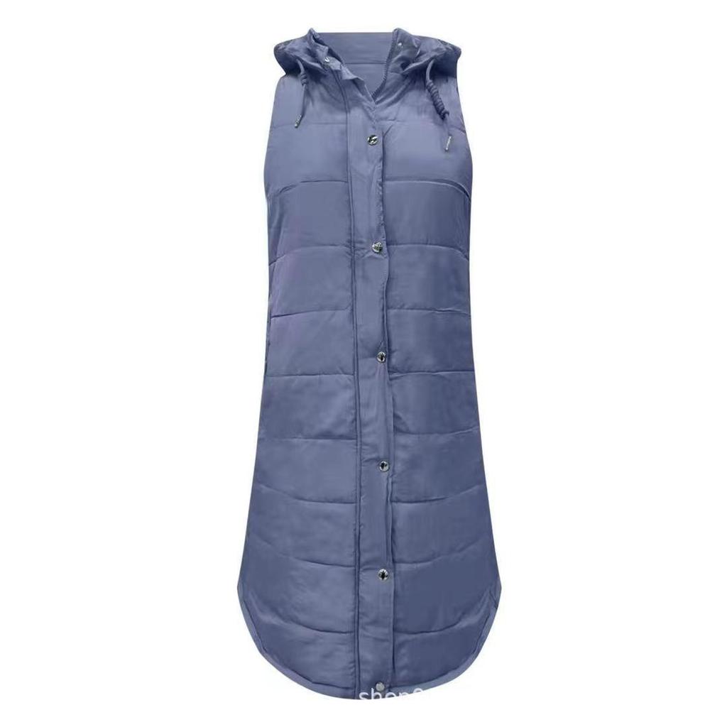 Q024 Lässige einfarbige ärmellose Baumwollweste mit Kapuze und Slim-Fit