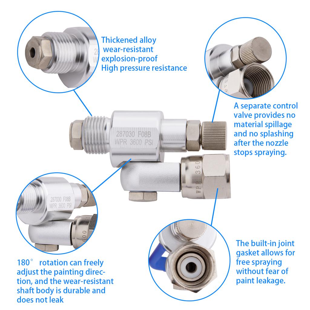 3 Airless Farbsprühdüsen-Kits, 1 Stück 519 Blaue Düse, Ausgestattet mit 1 Stück Universal-Kopfabsperrventil, 1 Stück Düsenbasis, Geeignet