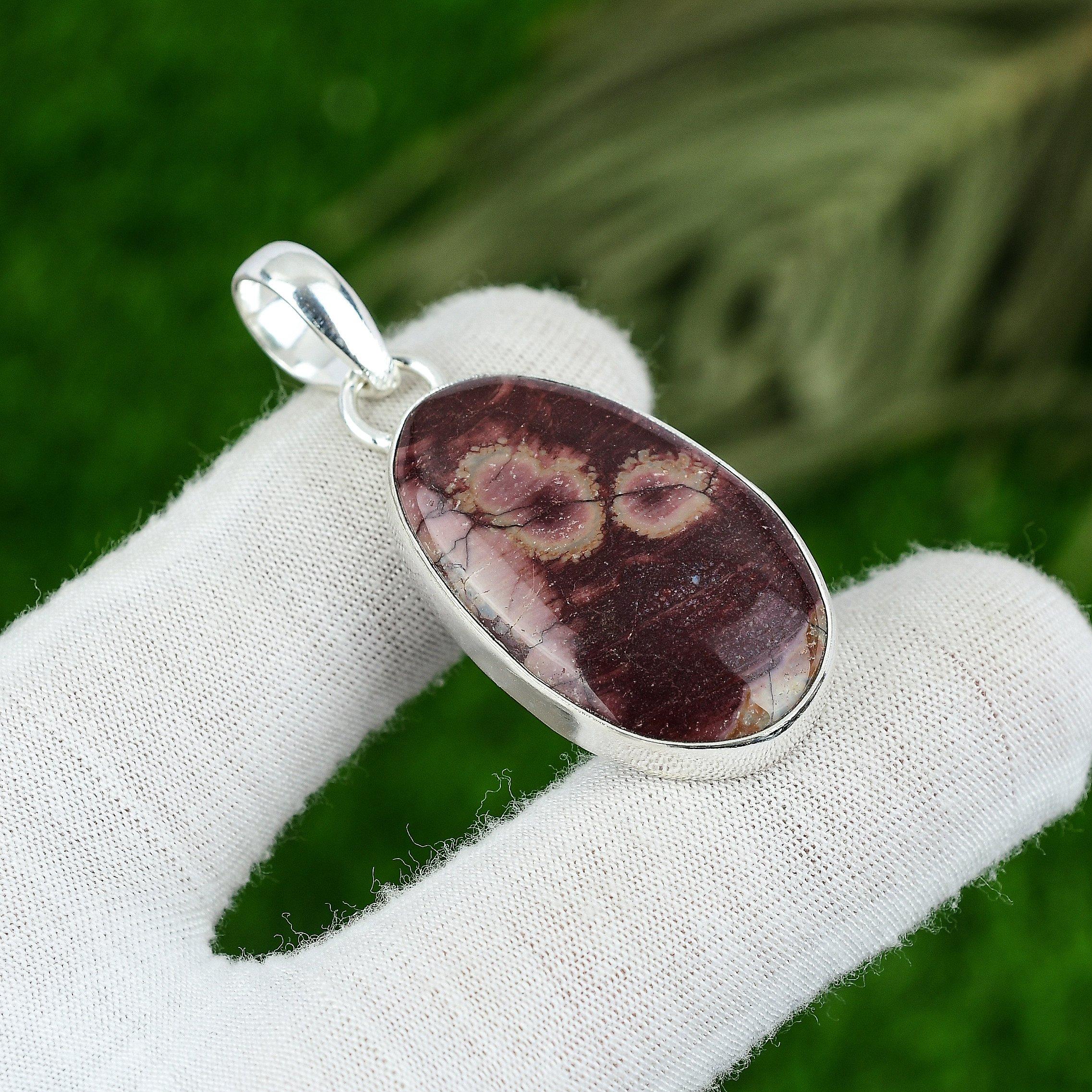 

Mothers day Sale Oval Natural Bird Eye Jasper Pendant Jewelry Sterling Silver