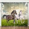 Curtain Flower Peach Blossom Animal Horse 3D Digital Printing Blackout Curtain Punching