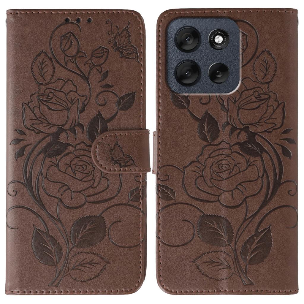 For Motorola Moto G56 5G Case Wallet Stand Imprinted Rose Butterfly PU Leather Phone Cover