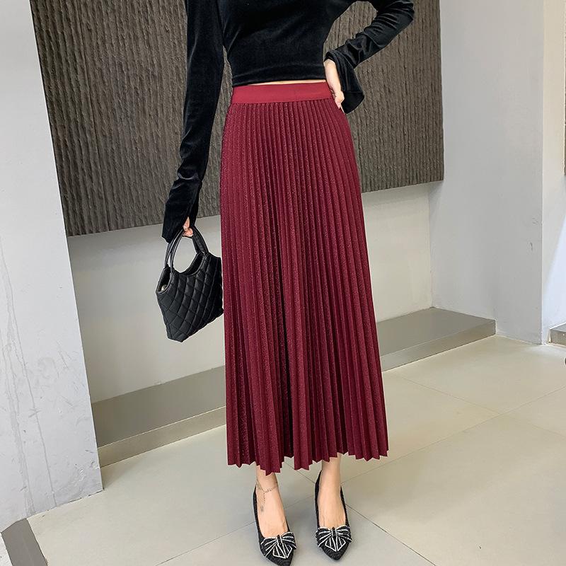 

Юбка из яркого шелкового бархата в складку в виде ананаса 2025 года, новая женская юбка на осень и зиму, простая, универсальная и тонкая One size