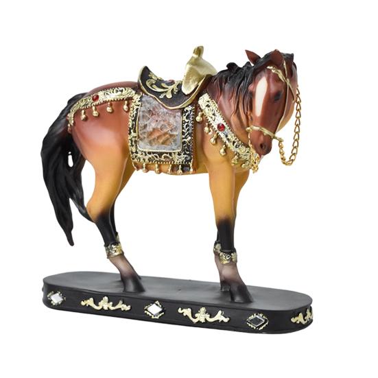 Retro Horse Statue Desktop Artistic Horse Figurine with Base Golden Painted Resin Horse Sculpture
