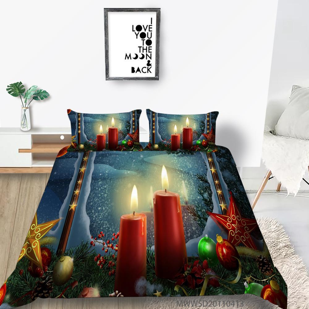 Polyester 3D Digital Printing Quilt Cover Pillowcase Three-Piece Christmas Gift