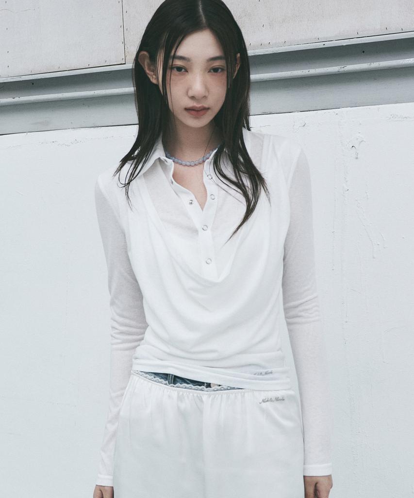 Nigaennikol Drape Collar Slim Top_Ivory