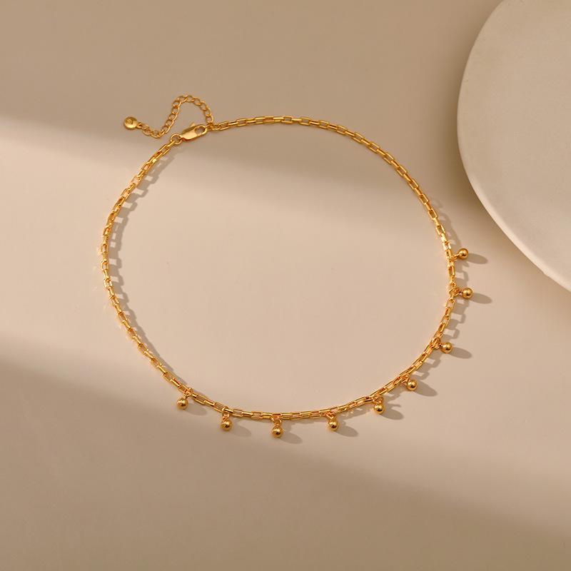 Women 18k Gold Plated Copper Bead Fashion Necklace Jewelry