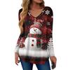 Women's Fashion Casual Christmas Tree Print V-Neck Decorative Button Long Sleeve T-Shirt Top