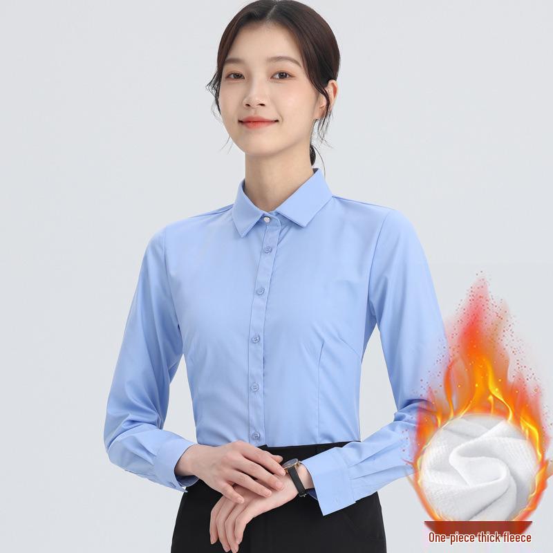 Women's Plus Velvet Warm Long Sleeve Professional Shirt for Autumn and Winter