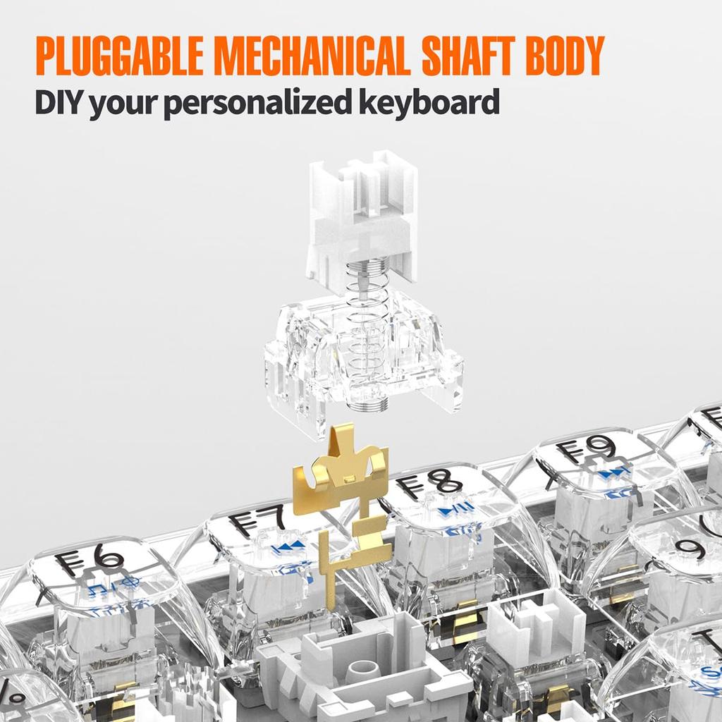 SUEHIODHY Hot Swappable Mechanical Keyboard Wireless Backlit RGB Clear K60 Keyboard Cherry Profile Transparent Keyboard Keycaps with VIA Programmable