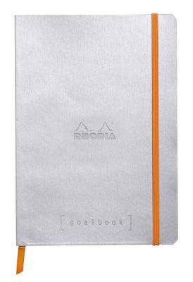 RHODIA Rhodiarama Goal Book A5 Dot Grid 240 Pages with Pen Holder Italian Leather Cover PEFC Certified Silver RHODIA Rhodiarama Cf117741