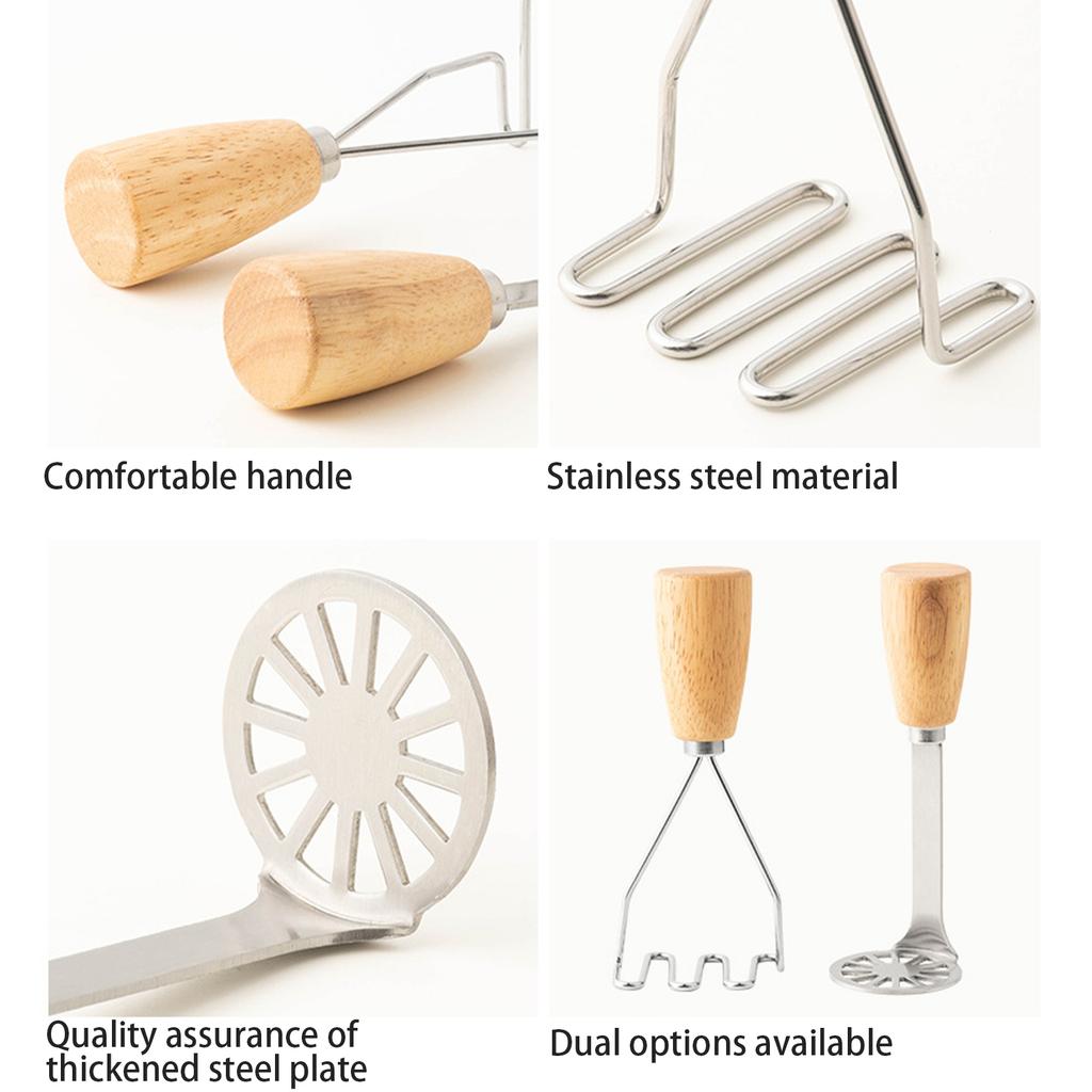 Vertical Wooden Handle Stainless Steel Potato Press Potato Press Manual Masher